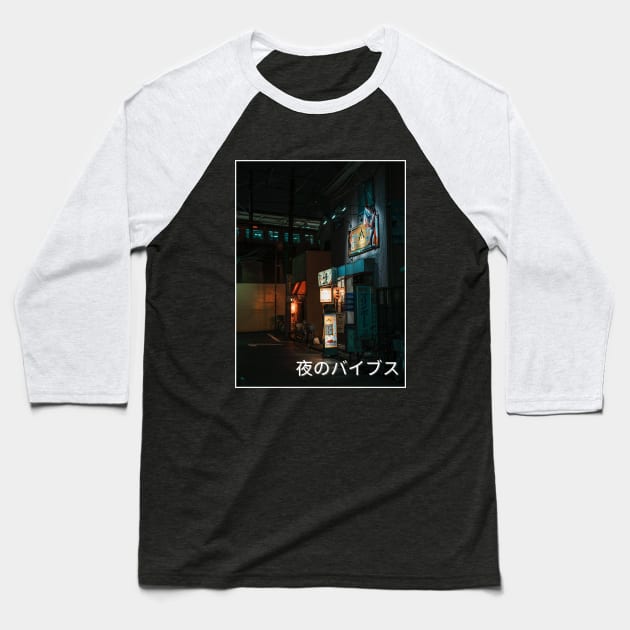 Japanese Night Life Baseball T-Shirt by Ampzy